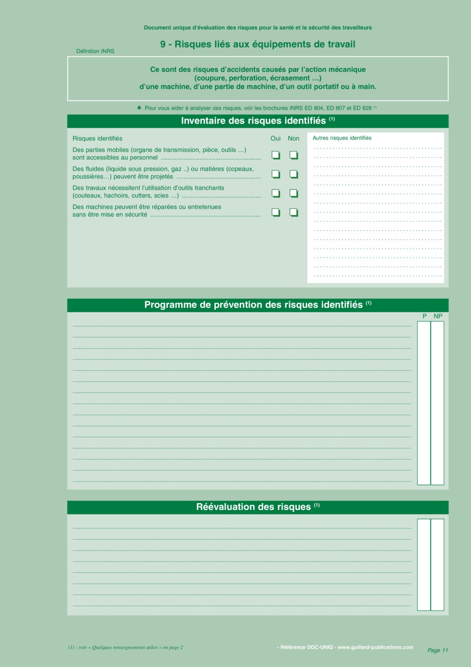 Registre Sécurité Document Unique - Évaluation Risques Professionnels - 40 Pages - Format A4